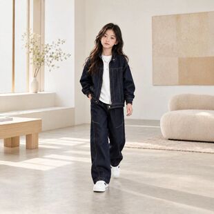 时髦女童2026新款童装中大童牛仔外套阔腿裤儿童秋季女款套装