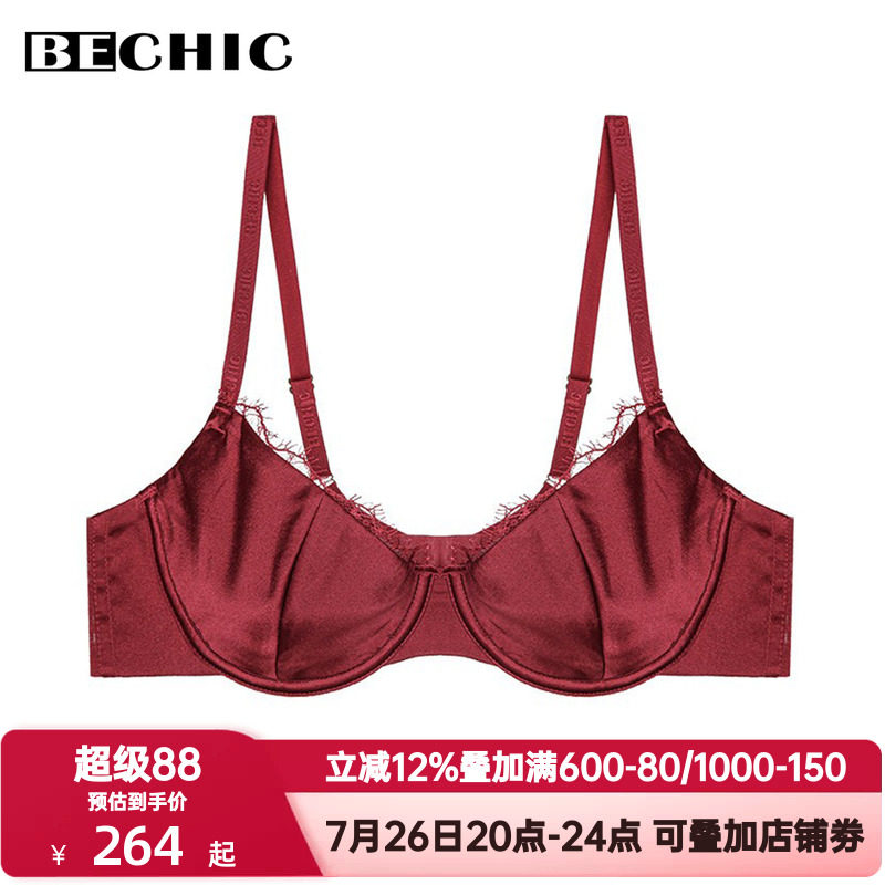 BeChic遇见安妮内衣女士红色本命年性感蕾丝光面薄杯文胸BC13BC1