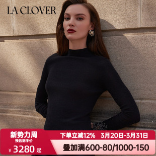 LACLOVER兰卡文秋冬季 上衣LC72YQ1 女士花悦蔓溢小高领蕾丝打底衫