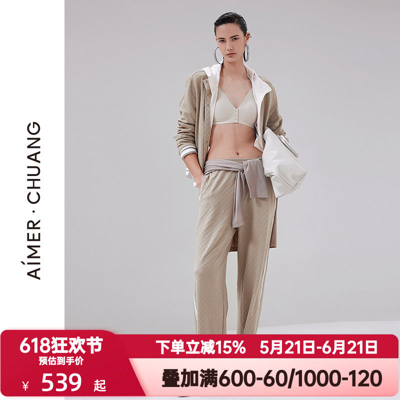 爱慕·CHUANG冬季乐野睡裤女舒绒提花直筒可外穿家居长裤CA471941