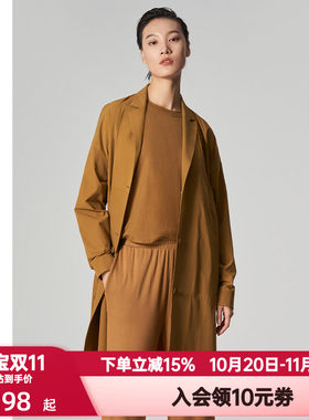 爱慕CHUANG春秋季外穿女士多面梭织翻驳领长款上衣外套CA810571
