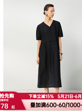 爱慕·CHUANG春夏季沐夏女士含桑蚕丝V领短袖外穿连衣裙CA841811