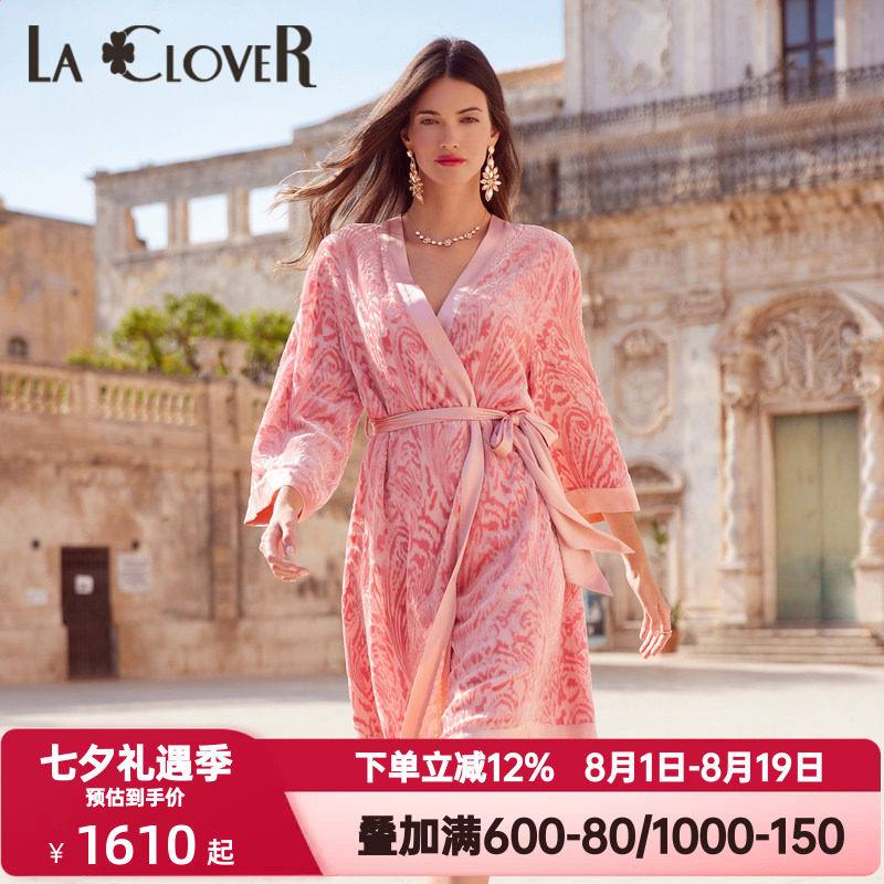 LACLOVER兰卡文春秋季盛放西西里桑蚕丝睡袍女士长款睡衣LC48UW1