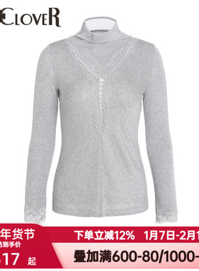 LA CLOVER兰卡文春秋季泡沫之恋半高领蕾丝打底长袖上衣LC72JQ2