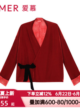 爱慕秋冬季涟涟有鱼好事将近丝绒桑蚕真丝国风上衣女外套AM816941