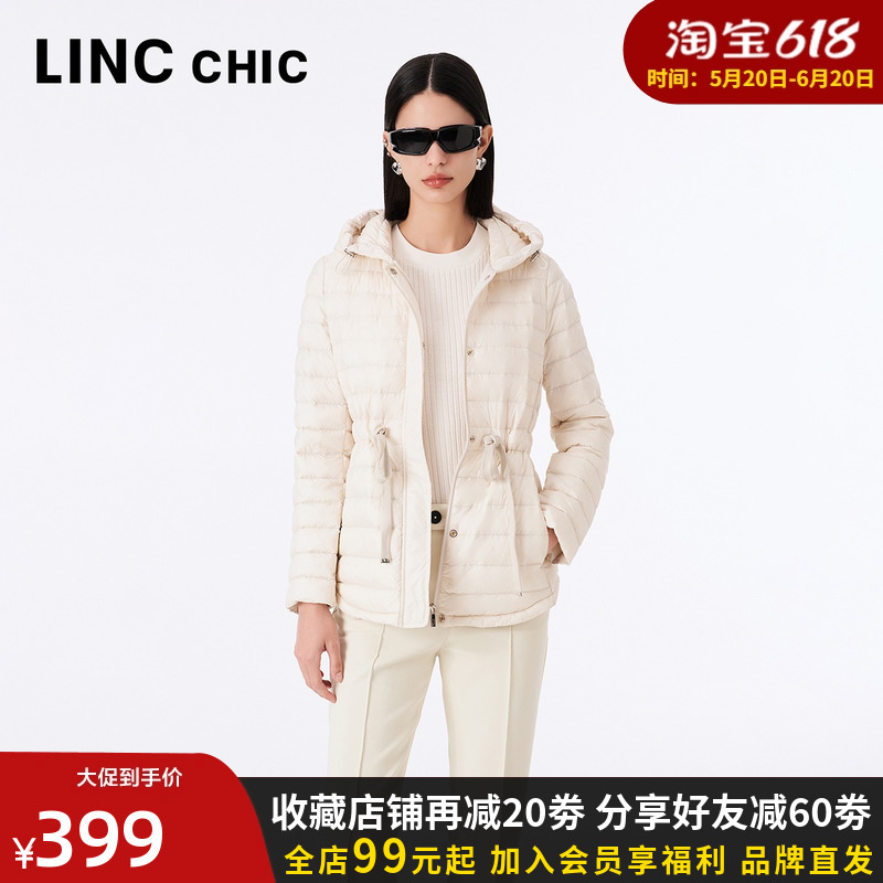 LINC金羽杰羽绒服女短款秋冬季连帽收腰轻薄款鸭绒外套Y21803272Y