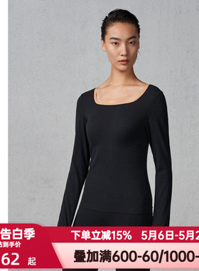 爱慕CHUANG容肤系列春秋季女拼色方领长袖带杯打底上衣CA720772