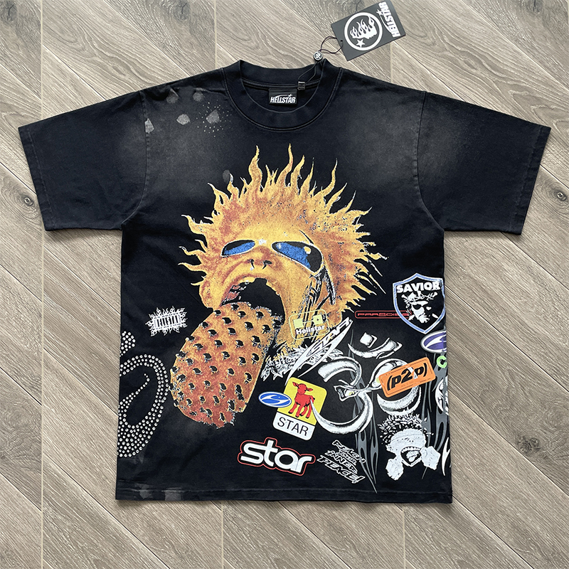 Hellstar Studios欧美风潮流火焰涂鸦黑色短袖T恤