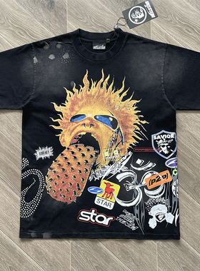 Hellstar Studios欧美风潮流火焰涂鸦黑色短袖T恤