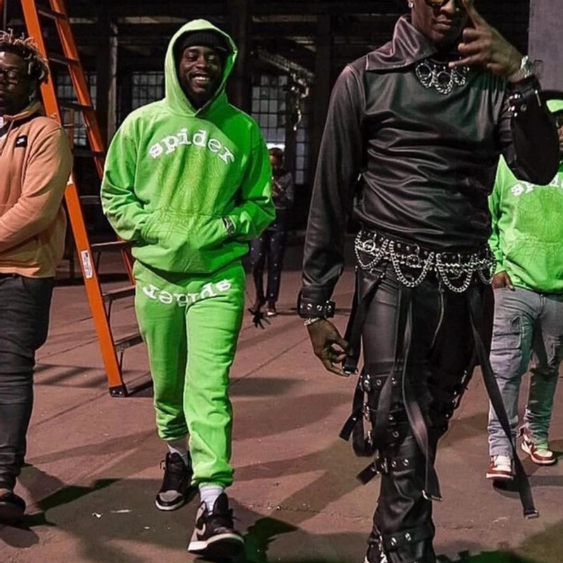 YOUNG THUG 스타와 같은 스타일의 SP5DER 555555 바지 후드티 바지와 스웨트셔츠 세트