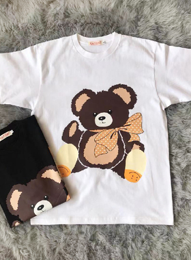 Kapital Kountry 泰迪笑脸黄色蝴蝶结小熊印花ins同款短袖T恤