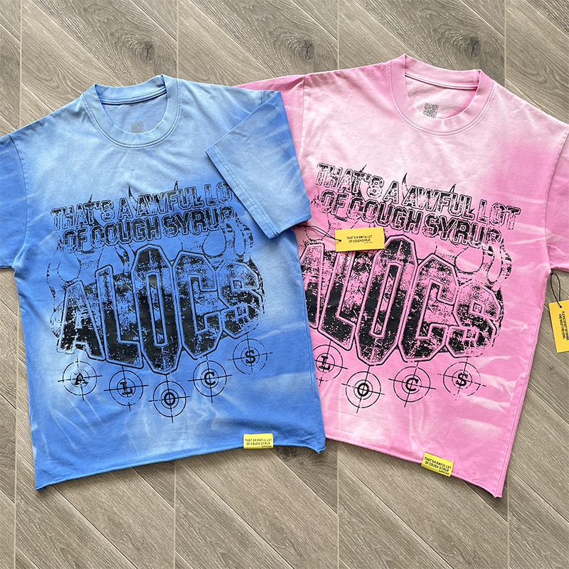 That's A Awful Lot of Cough Syrup火焰印花洗水做旧短袖T恤