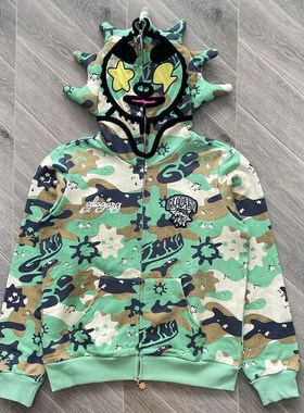Glo Gang The Glory Full Zip Hoodie饮料卡通迷彩刺绣拉链卫衣