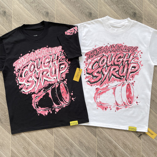 That's A Awful Lot of Cough Syrup个性粉字涂鸦印花休闲短袖T恤