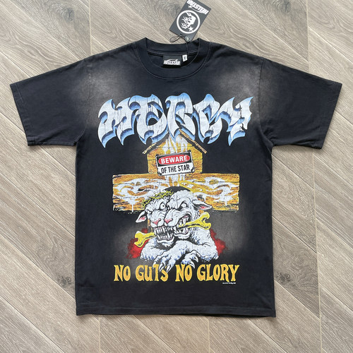 HellStar Studios Tee 十字骷髅双头恶犬字母印花复古男女短袖T恤