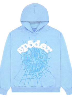明星同款 Sp5der 555555 Web Hoodie Sky Blue浅蓝色长裤卫衣套装