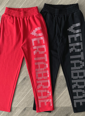 Vertabrae Vert Red Black Crystal Sweatspants烫钻运动休闲长裤