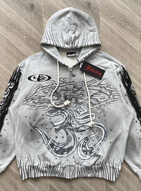 Hellstar Studios  Zip Up Hoodie 灰色街头风拉链连帽卫衣