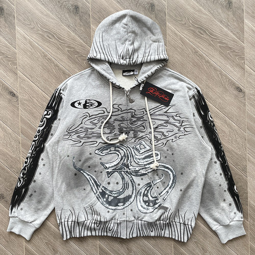 Hellstar Studios  Zip Up Hoodie 灰色街头风拉链连帽卫衣