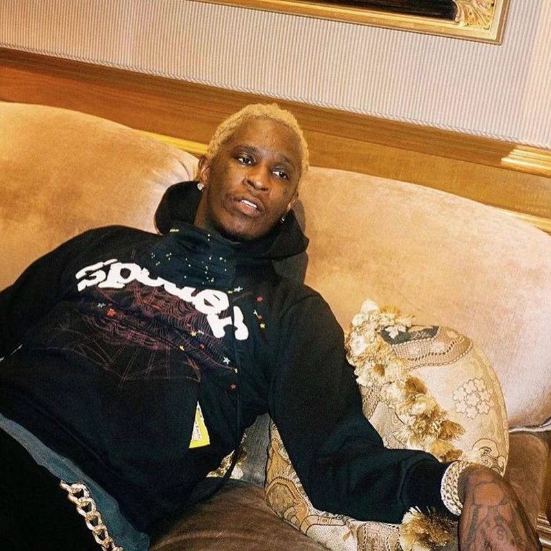 YOUNG THUG 스타와 같은 스타일의 SP5DER 555555 바지 후드티 바지와 스웨트셔츠 세트