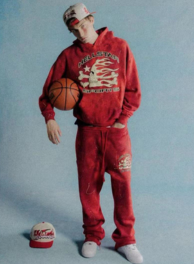 Hellstar Studios Sports Tie Dye Hoodie pants红色扎染泼墨套装