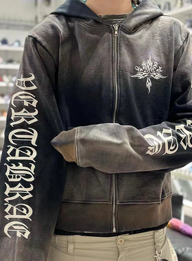 Vertabrae Tattoo Zip Up Hoodie 洗水做旧男女款连帽卫衣