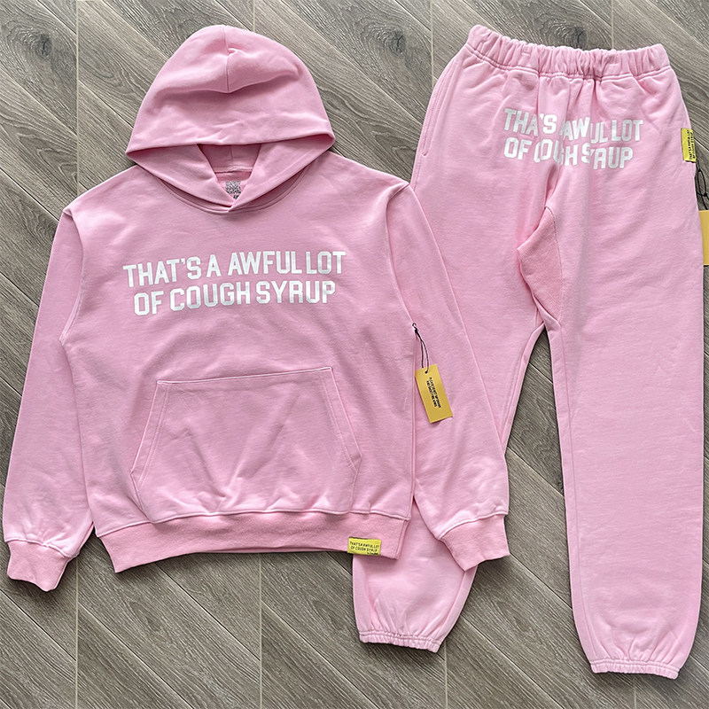 That's A Awful Lot of Cough Syrup 粉色连帽卫衣长裤套装