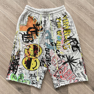 Vertabrae verty shorts 彩色手绘涂鸦印花毛边抽绳设计运动短裤