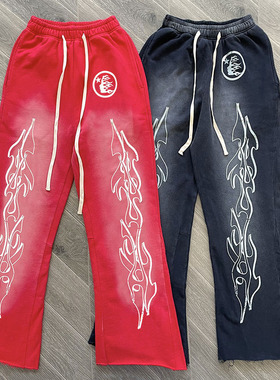 Hellstar Studio Red Flare pants洗水拼接运动休闲长裤喇叭裤2色