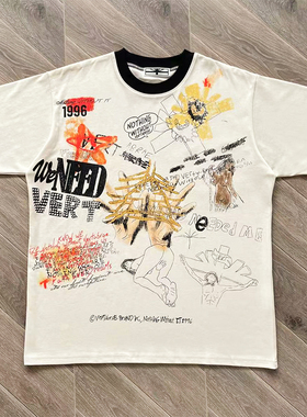 Vertabrae Punk style 艺术涂鸦风印花撞色衣领纯棉短袖T恤