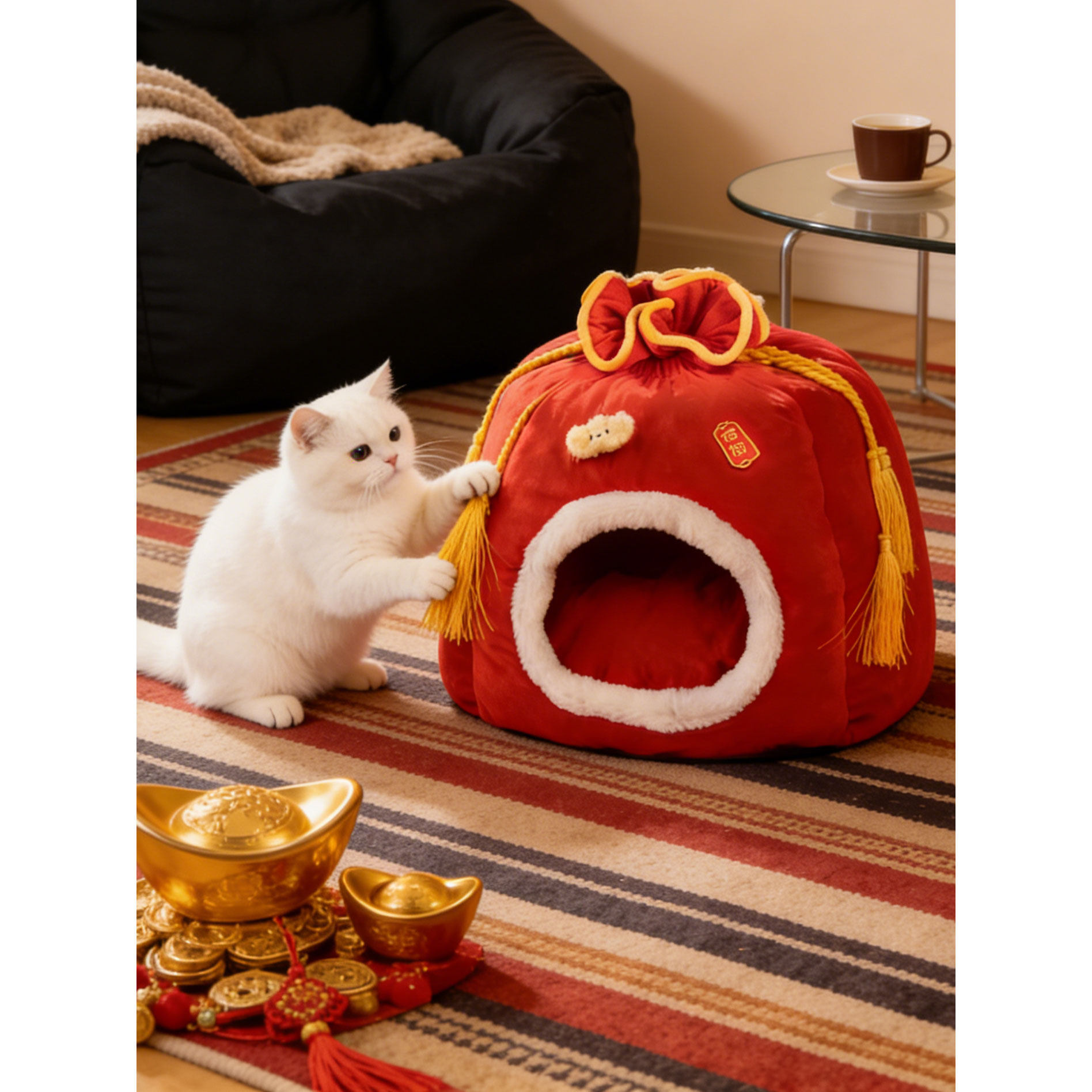 春节红招财钱袋宠物窝 加厚保暖封闭式 猫狗通用 秋冬防寒两用款,宠物/宠物食品及用品,猫窝/屋/帐篷/沙发,淘宝优惠券,粉丝福利购,淘宝优惠卷