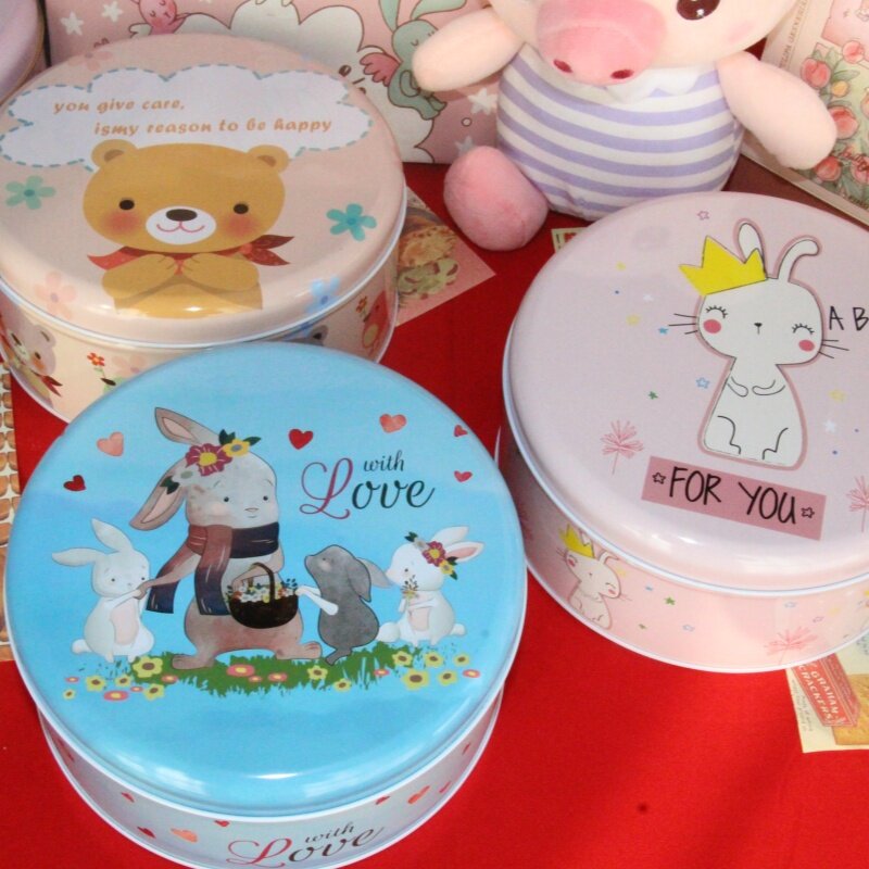 6寸中号圆形喜糖曲奇千层蛋糕铁盒饼干盒包装可可脆雪花酥包装盒