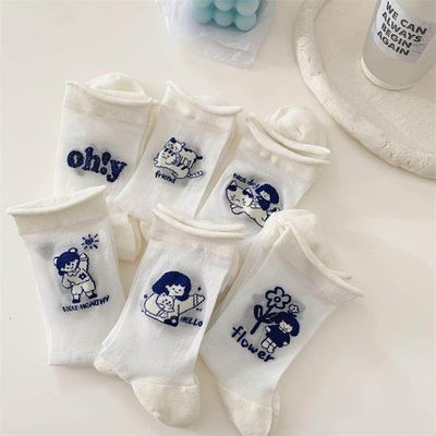 suxinaimin春夏季薄款女袜子日系卷边卡丝袜白色卡通中筒袜ins潮