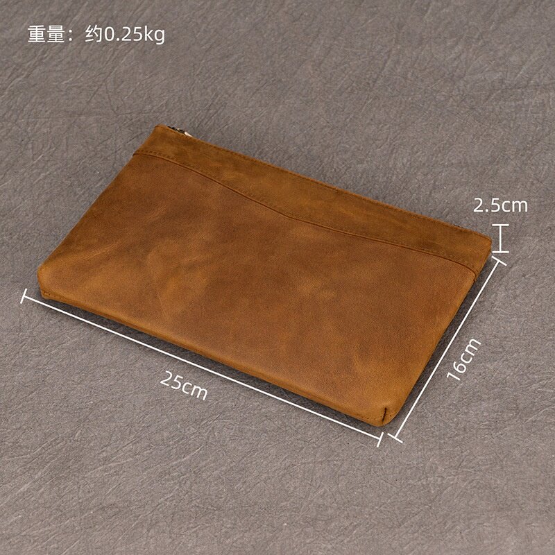 2026春夏男士疯马皮手拿包真皮大容量长钱包复古商务牛皮手抓包带