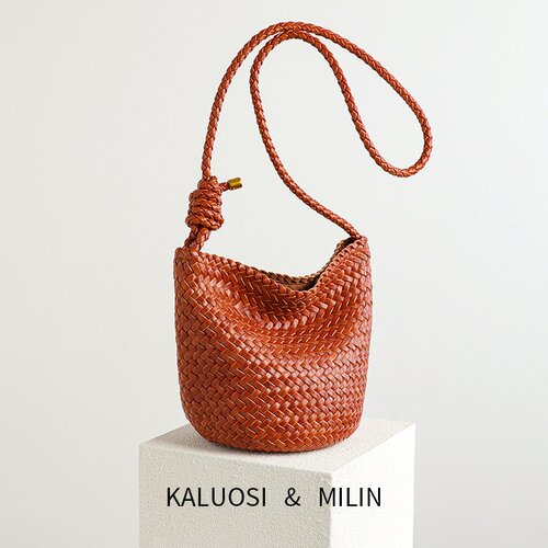 2026新款牛皮革包包女法式复古藤编纯手工高品质编织包单肩斜挎