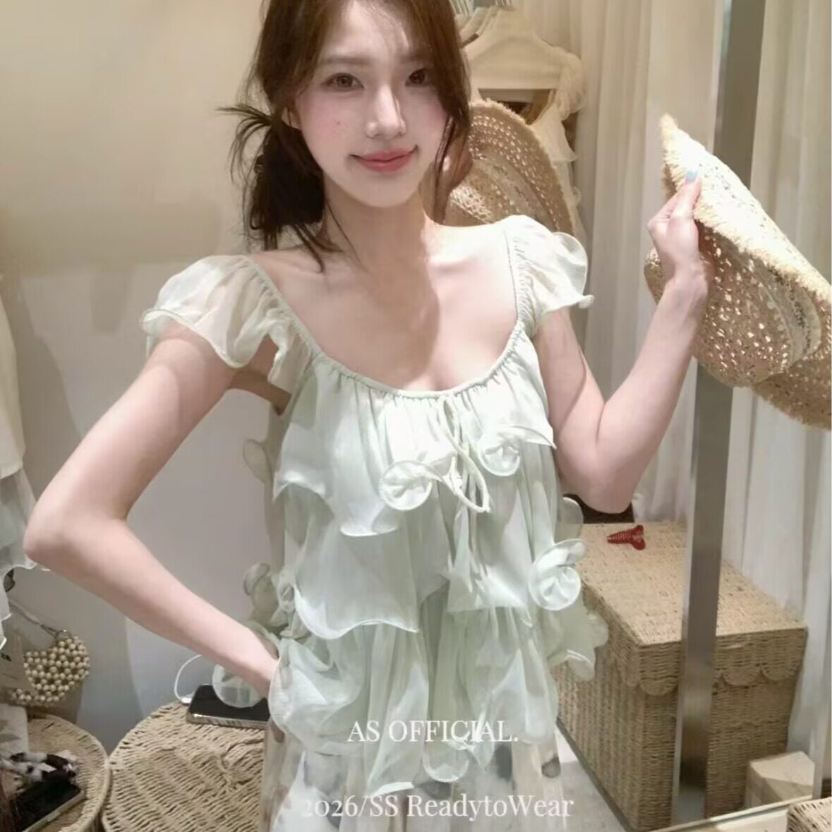 韩版温柔风时尚气质荷叶边雪纺衫女夏2026洋气小衫小个子别致上衣