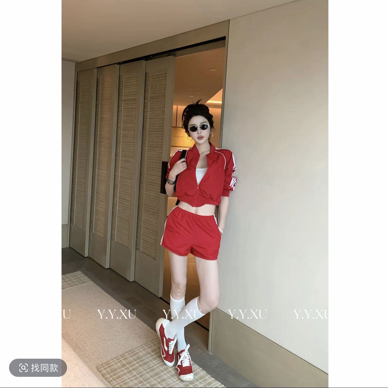媛媛运动搭子新款时尚百搭运动风三杠时尚套装
