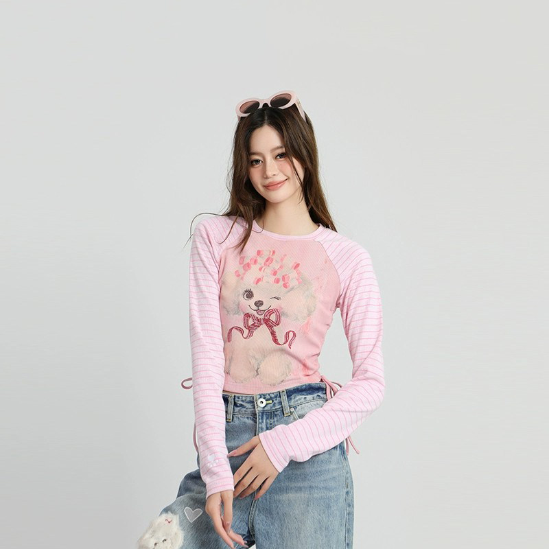 【卷发泡芙】T恤2025年秋季新款潮百搭修身圆领长袖打底衫女上衣