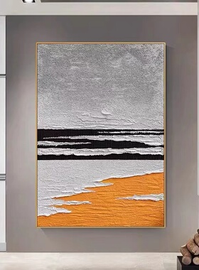 MHD手绘油画肌理现代简约厚油橙色海滩沙发酒店客厅装饰画玄关画