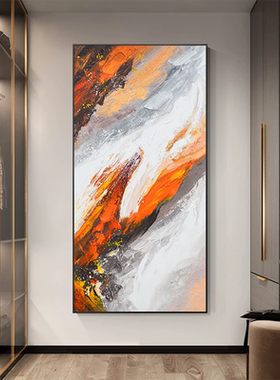 MHD手绘油画玄挂走廊橙色长条楼梯背景油画抽象肌理装饰画高级画