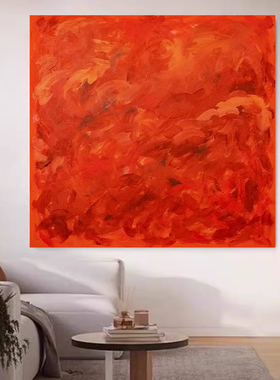 MHD纯手绘油画红色设计画正方形画书房客厅餐厅现代抽象画玄关画