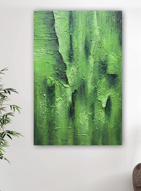 MHD手绘油画绿色艺术画客厅酒店设计民宿酒店肌理沙发书柜背景画