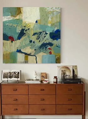 MHD手绘油画正方形抽象油画大厅高级感客厅沙发背景墙肌理装饰画