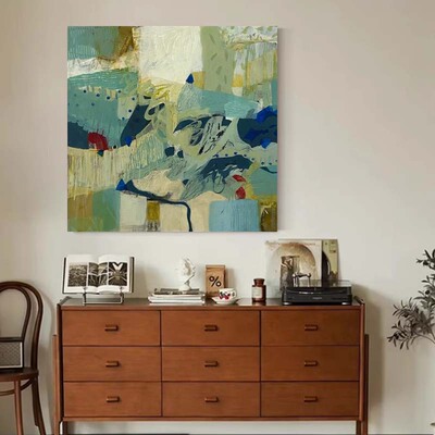 MHD手绘油画正方形抽象油画大厅高级感客厅沙发背景墙肌理装饰画