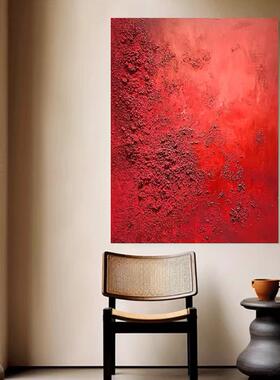 MHD手绘油画现代轻奢红色画客厅玄关装饰画抽象油画沙发落地挂画