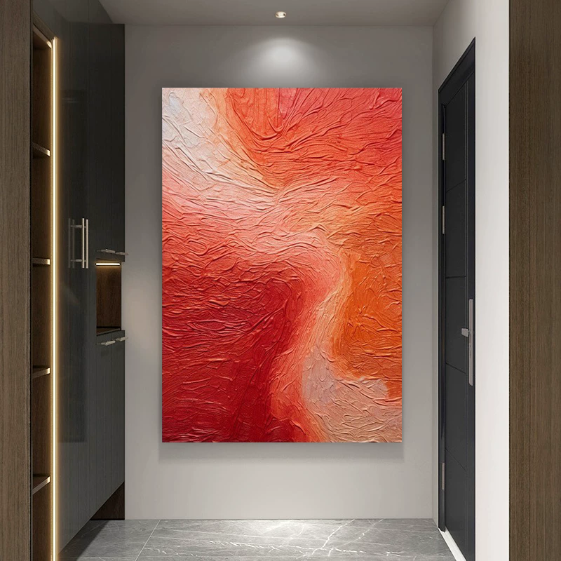 MHD抽象现代手绘油画大厅画高级感c橙色玄关装饰画客厅沙发背景画
