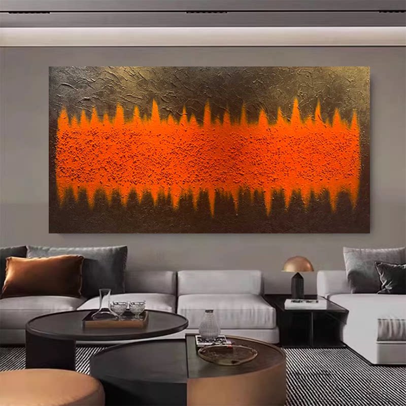 原创手绘油画橙色横幅餐厅床头油现代装饰画