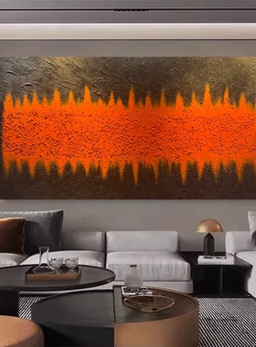 MHD原创手绘油画横幅餐厅床头油画抽象橙色客厅沙发背景墙装饰画