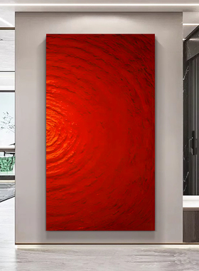 MHD纯手绘油画红色玄关沙发背景墙画高级感抽象肌理画客厅装饰画