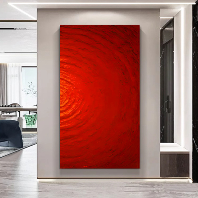 MHD纯手绘油画红色玄关沙发背景墙画高级感抽象肌理画客厅装饰画